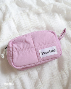 Peuriste pink quilted pouch with zipper and loop handle