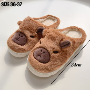 Cute Capybara Cotton Slippers Women Autumn Winter Indoor Soft Sole Warm Fur Slides Woman Comfort Non Slip Home Slippers Female