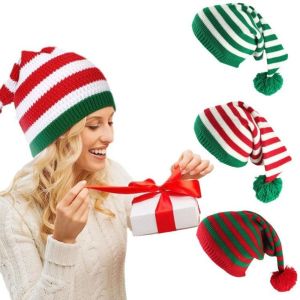 YISHA JEWELRY Santa Claus Christmas Knitted Hat Merry Christmas Hat Green Red Santa Beanie Hat Leisure Crochet Winter/Autumn