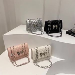 Womens Fashion Bow Bag 2024 Simple Quilted Chain Small Square Bag French Trendy Shoulder Bag Wholesale
