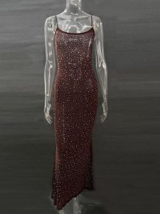 ชุดเดรสปาร์ตี้เลื่อมผู้หญิงเซ็กซี่ปลอกแขนกุดประดับเพชร2024ชุดราตรีสะโพกบางเฉียบ