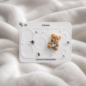 MINIFELE 262 3D Bear Phone Camera Lens Protector Sparkling Transparent Glass Camera Lens Cover Shiny Shockproof Phone Lens Glass Rhinestone Film for iPhone 17 Pro Max 17Pro