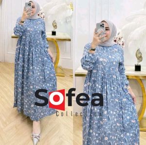 MIDI DRES RAYON VISCOS MOTIF PREMIUM LENGAN PANJANG KARET BUSUI KEKINIAN MURAH