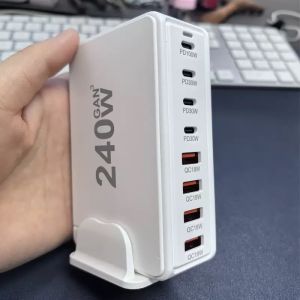 SG [in Stock]240W Desktop Charger Super Fast Charger 8/7Port Type-C+USB-A PD Socket Charger For Notebook Laptop Phone