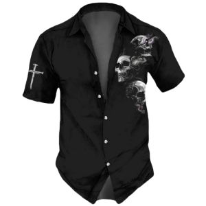 ZEEMIN  Skull MenS Shirts Horror 3d Print Casual Hawaiian Shirts Man Retro Shirt For Man Street Button Short Sleeves Lapel Clothes 2024