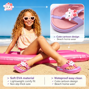 AILEBE Kids Slippers Cute Cartoon Flip Flops Soft Lightweight EVA Non-Slip Thick Sole Double Adjustable Strap Comfort Fit Waterproof Easy Clean Perfect For Beach Outdoor & Daily Home Wear Boys & Girls Bata Tsinelas
