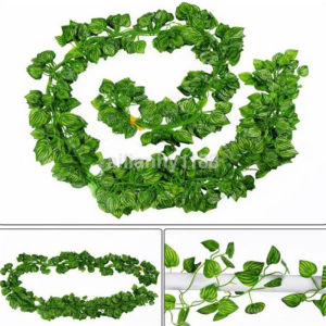 2M Artificial Ivy Leaf Creeper Fake Green Leaf Plant Plastic Vines Home Wedding Garden Rattan String Wall Decoration