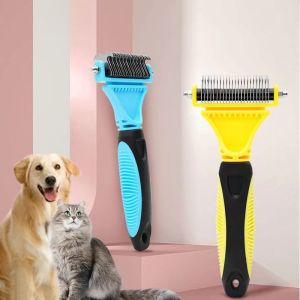 OUTOPEN Stainless Steel Two-Sided Shedding Comb Comfortable Handle Two-Sided Shedding Pet Dog Fur Knot Cutter Professional Efficient Undercoat Rake Comb For Dog Cat