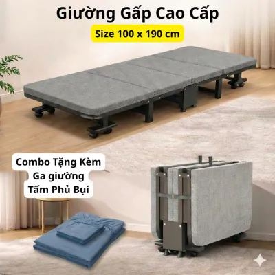 Giường gấp văn phòng giường xếp cao cấp gấp gọn 4 khúc H2Home khung hợp kim sơn tĩnh điện siêu bền bảo hành 12 tháng
