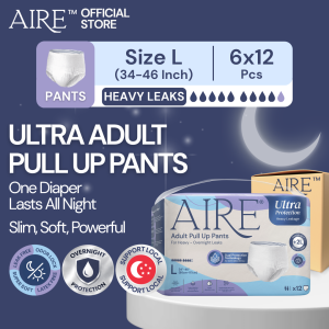 [Carton Deal] Aire Ultra Protection Adult Diaper Pull Up Pants - Size L (6X12 pcs)(2L Overnight-Leak Protection Soft)