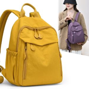 WUXU Nylon Women Backpack Solid Color Dual-Shoulder School Bag Versatile Waterproof Daypack for Women