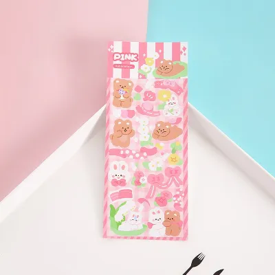 Sticker Waterproof Kartun Bear Rabbit Hologram Stiker Motif Kartun Beruang Korea Lucu Anti Air Dekorasi Handbook Scrapbook Diy Sticker SPM