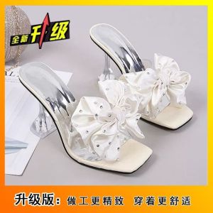 [Free Shipping] Crystal High Heels New WomenS Fashion Slim Heels Versatile Summer Open-Toe Sandals Outdoor Wear Large Floral Design