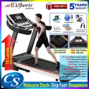 5 Years Warranty - 4.5HP ADSports AD980 AD980-LS (Electric Motorize Treadmill 15 Levels Auto Electric Inclination 59CM Wide Platform Auto Refueling System & Sport Hydraulic Damping System