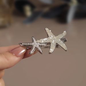 Super Fairy Pearl Crysta Starfish Hair Clip High-end Side Bang Clip Alloy Hairpin Womens Fashion Duckbill Clip Hair Accessories