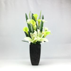 OrientalFineArt กระถางดอกไม้ประดิษฐ์ ดอกไม้แสดงความยินดี โทนสีเขียวครีม Artificial mixed flower with pot