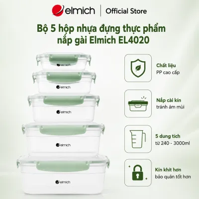 ( Sale 10.10)Bộ 5 hộp nhựa đựng thực phẩm nắp gài Elmich EL4020