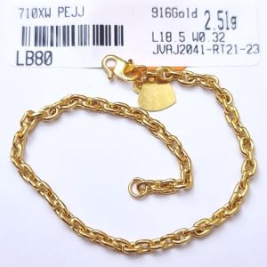 JIN JING RANTAI TANGAN SAUH (HOLLOW) EMAS 916 2g-6g↑
