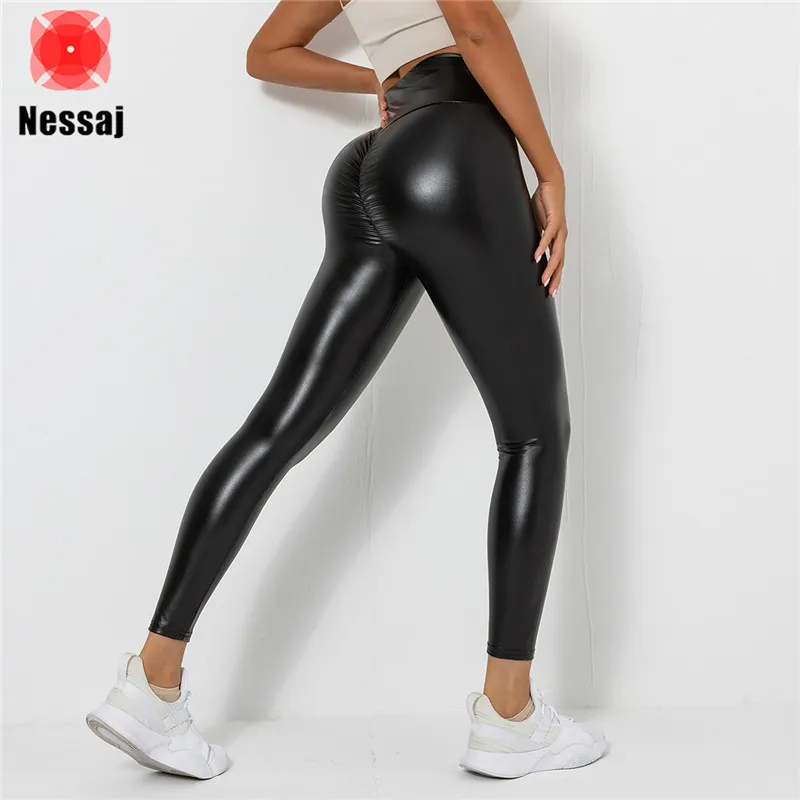 VSSSJ Women's Leather Leggings Plus Size Solid Color High Waist Hip Lifting  Full Length Pants Fashion Thin Lightweight Workout Trousers Navy02 M 