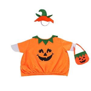OUTOPEN Three Piece Set Porch Goose Costume Bright Orange Pumpkin Shape Lawn Statue Clothing Goose Clothes Decor Elastic Waist Pumpkin Outfit Set Garden Statue