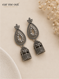 [SG] Vintage Oxidised Jhumka Earrings | Antique Teardrop Statement Earrings | Traditional Indian Ethnic Jewellery | ear me out (EMO-36)