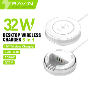 BAVIN PC839 32W Fast Charging Universal 15W Qi Wireless Charging Station Compatible for Android & iP 17 Series
