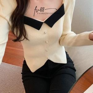 fv88 - Atasan Top Wanita Knitwear Basic Stretch Lengan Panjang Puff SleevePremium All Size fit to XL