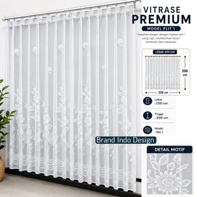 Vitrase Premium Putih Motif Bunga Plit Lebar 2M Gorden Jendela Minimalis Elegan Anti Debu Cantik Modern