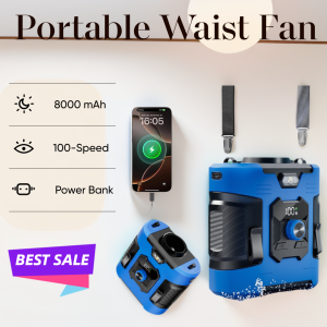 Portable Waist Fan 13500RPM Hands-Free 8000mAh Power Bank Flashlight SOS Light 100-Speed Camping Outdoor Fan