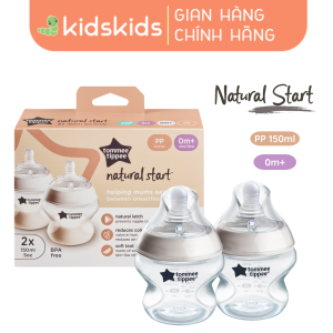 Bình Sữa Ty Siêu Mềm Tự Nhiên Tommee Tippee Natural Start 150ml Núm Ty Của Bình 0-3 Tháng (Bình Đôi)