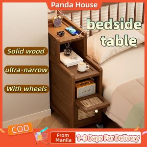Multiple Layers Bedside Table Modern Solid Wood  Nightstand  Narrow Slit Bedside Locker With wheels Environmentally Friendly Wood Save space Easy to take