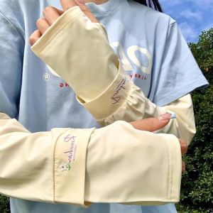 SERAPHYXO Arm Protection Long Ice Silk Sleeves Flower Embroidered Loose Cycling Gloves Cute Elastic Sunscreen Arm Covers Women/girls