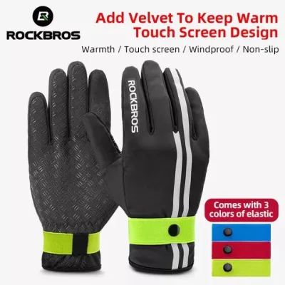ROCKBROS Warm Gloves Windproof Touchscreen Thermal Extended Bracers MTB Road Bicycle Motorcycle Gloves Relective Sports Anti-slip Full Finger Gloves