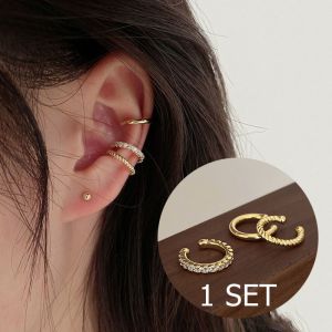 3PCS/Set Vintage Gold Ear Bone Clip Simple Delicate Premium Feeling Ear Clips No Pierce Earrings Set