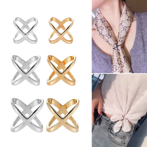 Gold Silver X Shape Scarf Buckle Multipurpose Cross Hollow Smooth Scarf Shawl Buckle Brooch Buckle for Clothing Dress