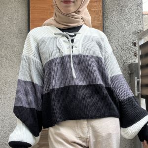 Salma Knit Sweater Crop Oversize Lengan Balon Bahan Rajut Tebal