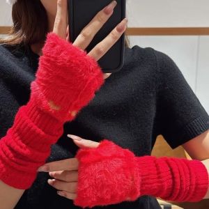 YOCKY Solid Color Mink Fleece Half Finger Gloves Soft Warm Korean Style Y2k Winter Mittens Elastic Subculture Plush Knitted Fingerless Gloves Girls