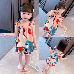 Short Sleeved Shorts Set for Girls and Babies Casual Dress Two-piece Set for Cute Childrens Wear