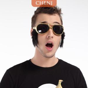 [COD] CHENJ แว่นกันแดดสีทองแปลกใหม่สำหรับเคราแบบตลก70s ชุดดิสโก้พรีอบแว่นตาตลกสำหรับงานปาร์ตี้