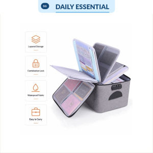 【DAILY ESSENTIAL】 Lockable Document Organizer Bag 5-Layer Large Capacity Passport Certificate File Storage Case 37 x