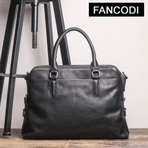 FANCODI New High Quality Cowhide Genuine Leather Briefcase For Men Double Layer 14 inch Laptop Bag Top Layer Leather Casual Business Bag Large Office briefcase