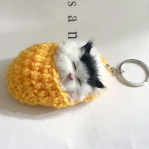 YUDESHUI Mini Móc khóa mèo mô phỏng Đồ chơi nhồi bông Làm thủ công dây chuyền trang trí túi xách Thú nhồi bông Móc khóa mèo ngủ Quà tặng
