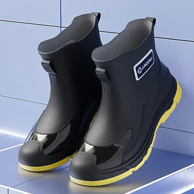 Short Tube Rain Shoes Motorcycle For Men Women Black Rain Boots For Adult Waterproof Non-Slip Heavy Duty Rubber Pvc Anti-Slip Wear-Resistant Lightweight For Delivery Riders Going To Work High Quality Fashion Water Shoes All-Season