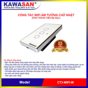 CÔNG TẮC WIFI ÂM TƯỜNG CHỮ NHẬT CT-WIFI-W (KÍNH TRẮNG VIỀN MẠ BẠC)