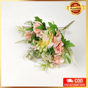 Bunga Rose Cherry cabang 7 Mawar Artificial Imitasi Home Decoration - bunga import murah - hiasan bunga Dekorasi Pelaminan atau Wedding - Dekorasi Kamar - Dekorasi Ruangan -Dekorasi Cafe - Bunga artificial