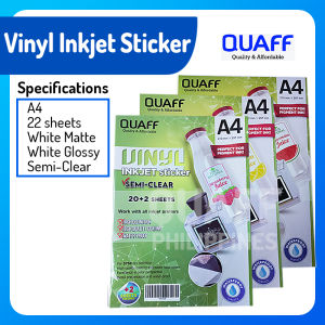 QUAFF White Glossy & Semi Clear Transparent Vinyl Inkjet Sticker Waterproof A4 Size ( 20 Sheets PER PACK)