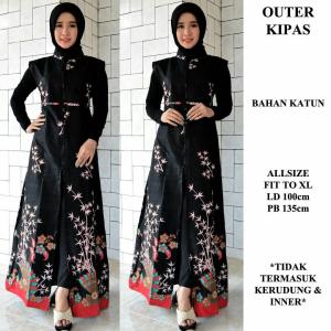 Longcardy Outer Wanita Batik Kipas Hitam Modern / cardigan model terbaru / cardigan cewek kekinian / cardigan panjang muslim