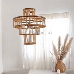 โคมไฟไม้ไผ่ระย้า งานหวายผสมไม้ไผ่ 13x15" โคมไฟติดผนัง ห้อย แขวนเพดาน โคมไฟโต๊ะอาหาร โมเดริ์น โรงแรม รีสอร์ท บาร์ ร้านอาหาร Cafe โมเดิร์น สไตล์มินิมอล