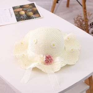 1Pc Girls Summer Straw Hat Flower Design Topi Kanak-kanak Breathable Beach Sun Hat for Kids