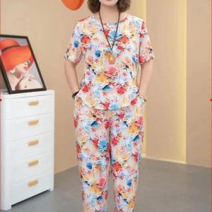 Bộ lanh lụa trung niên cho mẹ cho bà- Bộ mặc nhà trung niên họa tiết nổi ống sớ lửng mát mẻ trẻ trung DV3